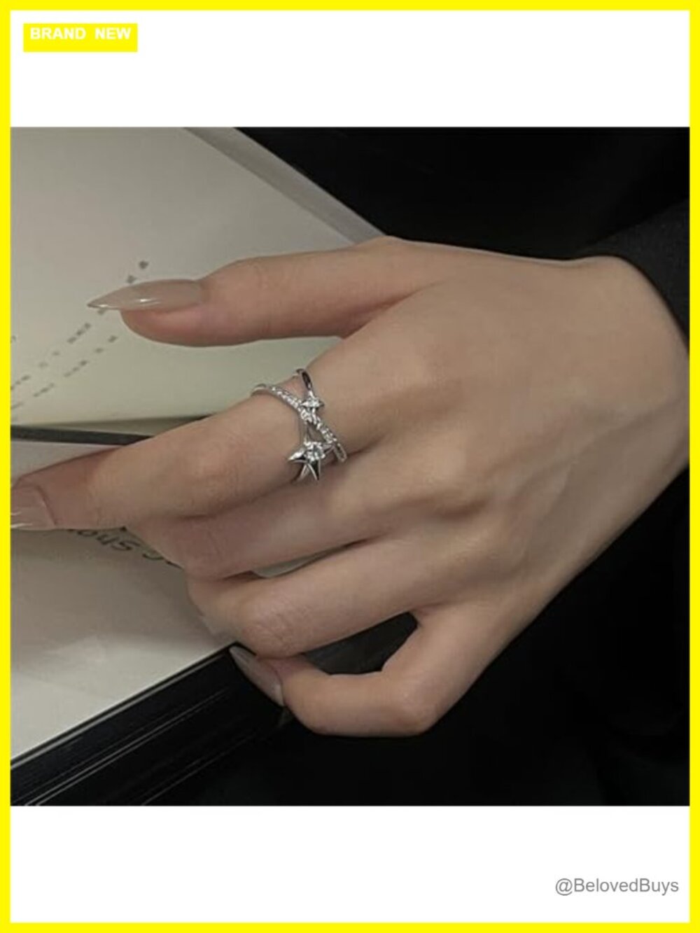 CZ Star Cross Adjustable Open Stacking Rings Set Stackable Knuckle Rings - Picture 5 of 6